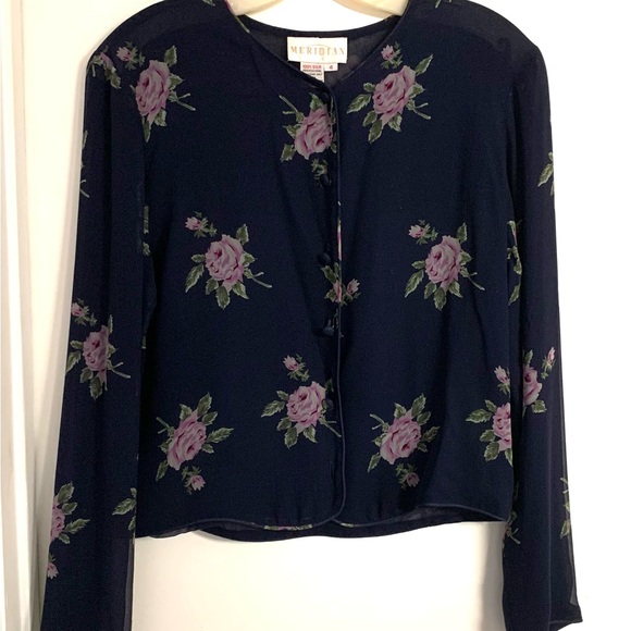 Meridian 100% Silk Top and Skirt Set Size 4 - Picture 2 of 9